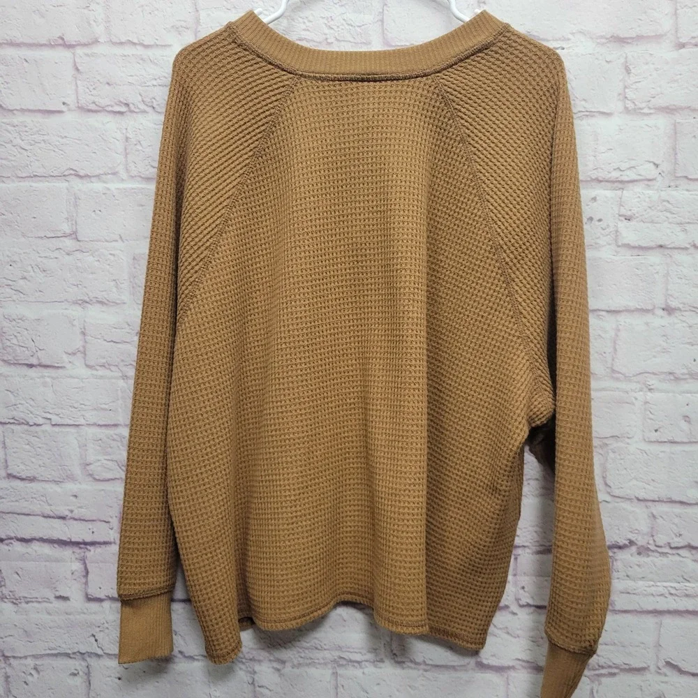 Old Navy Thermal Waffle Knit Henley Top Womens 3X Relaxed Cozy Travel Loungewear